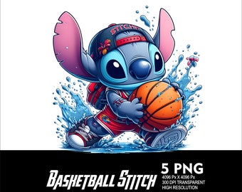 5 PNG Stitch Basketball Splash and Watercolor Transparent PNG file for Sublimation 300Dpi High Resolution PNG Download Files Stitch