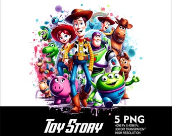 5 PNG Toy Story Heroes Splash and Watercolor Transparent PNG file for Sublimation 300Dpi High Resolution PNG Download Files Toy Story