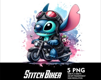 5 PNG Stitch Biker Splash and Watercolor Transparent PNG file for Sublimation 300Dpi High Resolution PNG Download Files Stitch