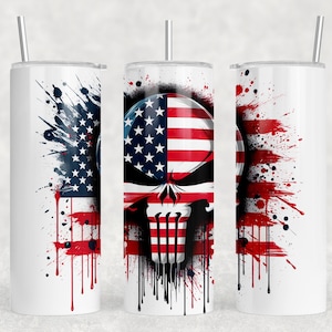 Skull Punisher Flag PNG Design Sublimation Cup Tshirt Design Sfondo trasparente ad alta risoluzione PNG