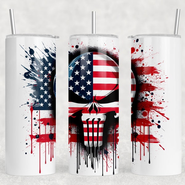 Skull Punisher Flag PNG Design Sublimation Cup Tshirt Design High Resolution Transparent Background PNG