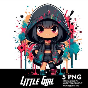 5 PNG Little Girl Splash and Watercolor Transparent PNG file for Sublimation 300Dpi High Resolution PNG Download Files Graffiti Style