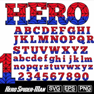Alfabeto de héroe araña SVG Letras de araña Doodle de héroe SVG Fuente de superhéroe Svg Fuente de araña para Cricut Fuente de superhéroe Fuente de araña Svg Png Eps Ai