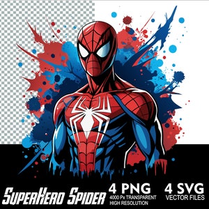 4 Design Superhjälte Spindel SVG PNG Hjälte Spindel Sublimering och Vektor Svg Png Transparent Png Fullfärg DTG Tryckfiler design bild 1