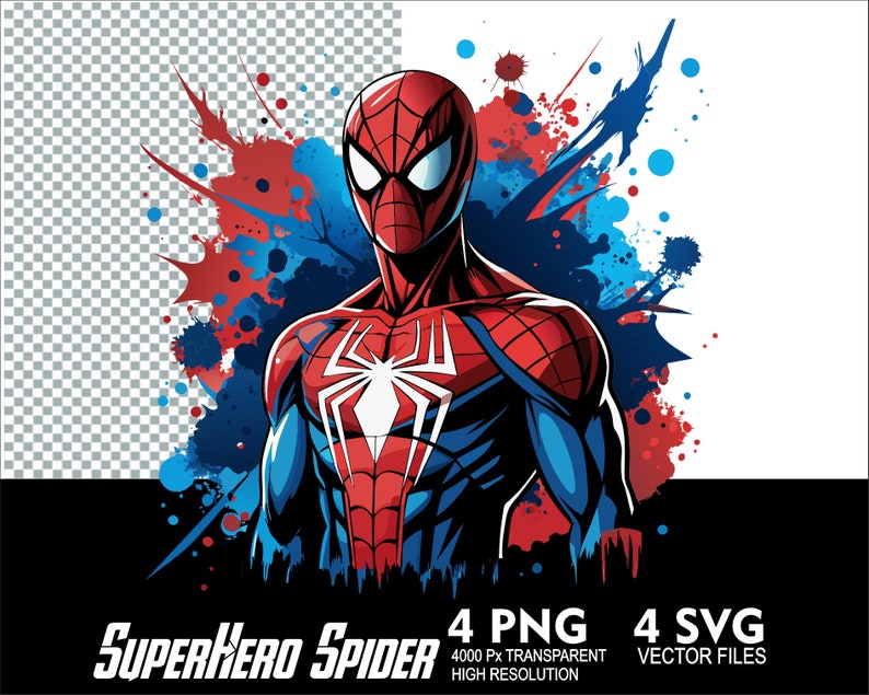4 Design Superhjälte Spindel SVG PNG Hjälte Spindel Sublimering och Vektor Svg Png Transparent Png Fullfärg DTG Tryckfiler design bild 1