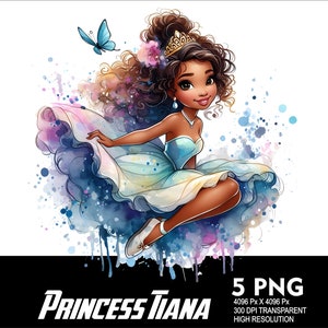 5 PNG Princess Tiana Splash and Watercolor Transparent PNG file for Sublimation 300Dpi High Resolution PNG Download Files Princess Tiana