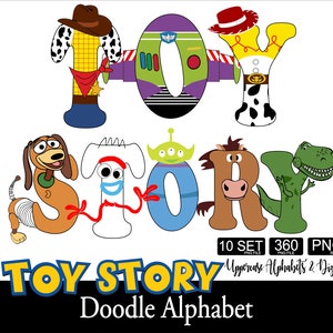 Paquete de 10 letras del alfabeto de Toy Story, letras PNG de Toy Story, fuente de Toy Story, fuente de cumpleaños, letras de Doodle, fuente PNG de Story