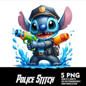 5 PNG Stitch Police Splash and Watercolor Transparent PNG file for Sublimation 300Dpi High Resolution PNG Download Files  Police Stitch