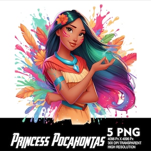 5 PNG Princess Pocahontas Splash and Watercolor Transparent PNG file for Sublimation 300Dpi High Resolution PNG Download Files  Pocahontas