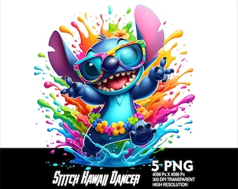 5 PNG Stitch Hawaii Dancer Splash and Watercolor Transparent PNG file for Sublimation 300Dpi High Resolution PNG Download Files  Dancer