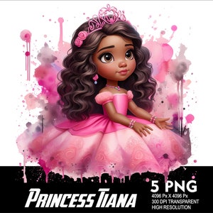 5 PNG Princess Baby Tiana Splash and Watercolor Transparent PNG file for Sublimation 300Dpi High Resolution PNG Download Files Tiana