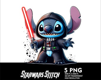 5 PNG Stitch Starwars Splash and Watercolor Transparent PNG file for Sublimation 300Dpi High Resolution PNG Download Files Starwars Stitch