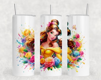 Prinses Belle PNG ontwerp sublimatie cup tshirt ontwerp hoge resolutie transparante achtergrond PNG