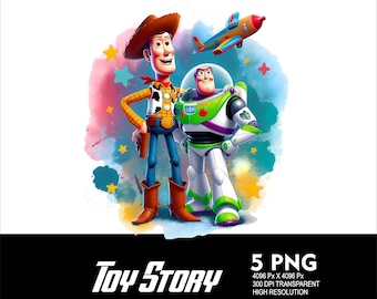 5 PNG Toy Story Woddy and Buzz Surfing Splash Watercolor Transparent PNG file for Sublimation 300Dpi High Resolution Digital PNG Download