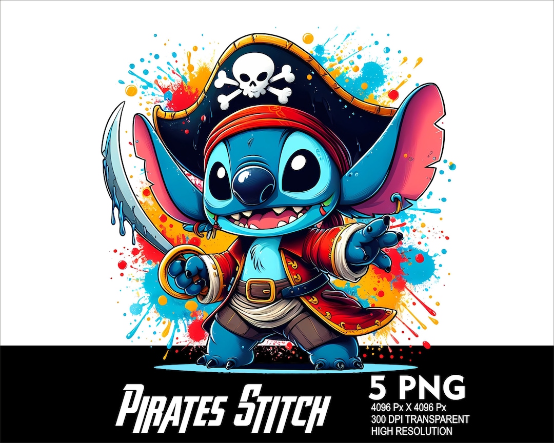 5 PNG Stitch Pirates Splash and Watercolor Transparent PNG File for