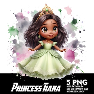5 PNG Princess Baby Tiana Splash and Watercolor Transparent PNG file for Sublimation 300Dpi High Resolution PNG Download Files Tiana