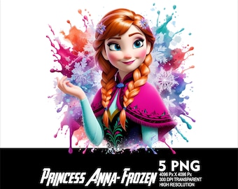 5 PNG Princess Anna Splash and Watercolor Transparent PNG file for Sublimation 300Dpi High Resolution PNG Download Files Princess Anna