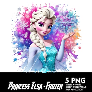 5 PNG Princess Elsa Splash and Watercolor Transparent PNG file for Sublimation 300Dpi High Resolution PNG Download Files Princess Elsa