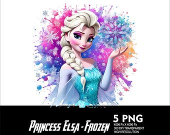 5 PNG Princess Elsa Splash and Watercolor Transparent PNG file for Sublimation 300Dpi High Resolution PNG Download Files Princess Elsa