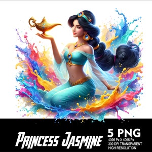 5 PNG Princess Jasmine Splash and Watercolor Transparent PNG file for Sublimation 300Dpi High Resolution PNG Download Files Princess Jasmine