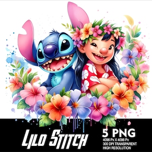 5 PNG Stitch Lilo Splash and Watercolor Transparent PNG file for Sublimation 300Dpi High Resolution PNG Download Files  Stitch Lilo