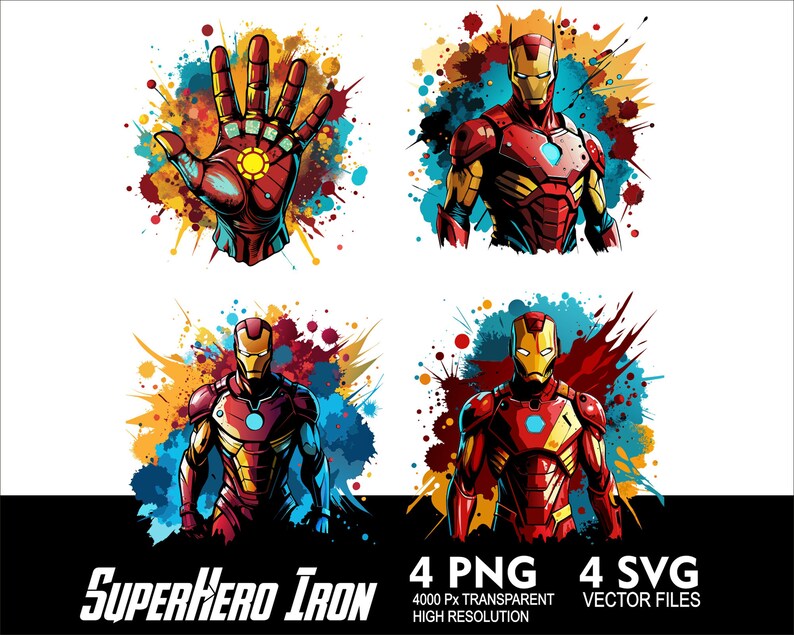 4 Design Superhero Iron SVG PNG Hero Iron Sublimation and Vector Svg Png Transparent Png fullcolor DTG Print files design image 2