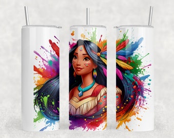 Princess Pocahontas PNG Design Sublimation Cup Tshirt Design High Resolution Transparent Background PNG