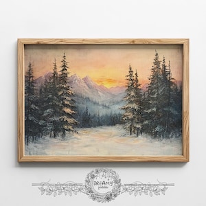 Winter Kunst Print, Winter Kunstwerk, Winter Landschap Schilderij, Printbare Muurkunst, Winter Muurkunst, Vintage Muurkunst, Landschap Kunst