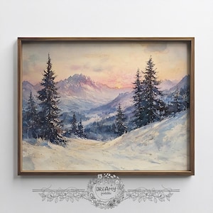Winter Scène Schilderij, Winter Landschap Schilderij, Winter Landschap Kunstig Schilderij,Sneeuwig Winter Landschap,Vintage Winter Wandkunst