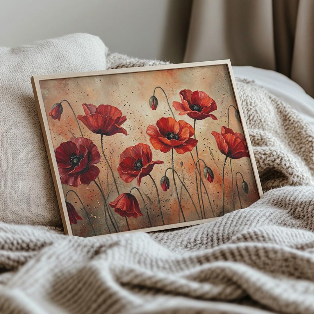 Poppy Oil Painting Vintage Flower Print Red Flower Wall Art Printable ...