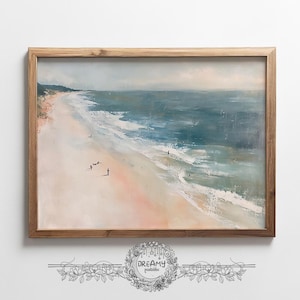 Minimalist Beach Painting Digital Download Muted Tone Beach Summer Wall Art Neutral Color People Artwork Printable Modern Coastal Decor Art