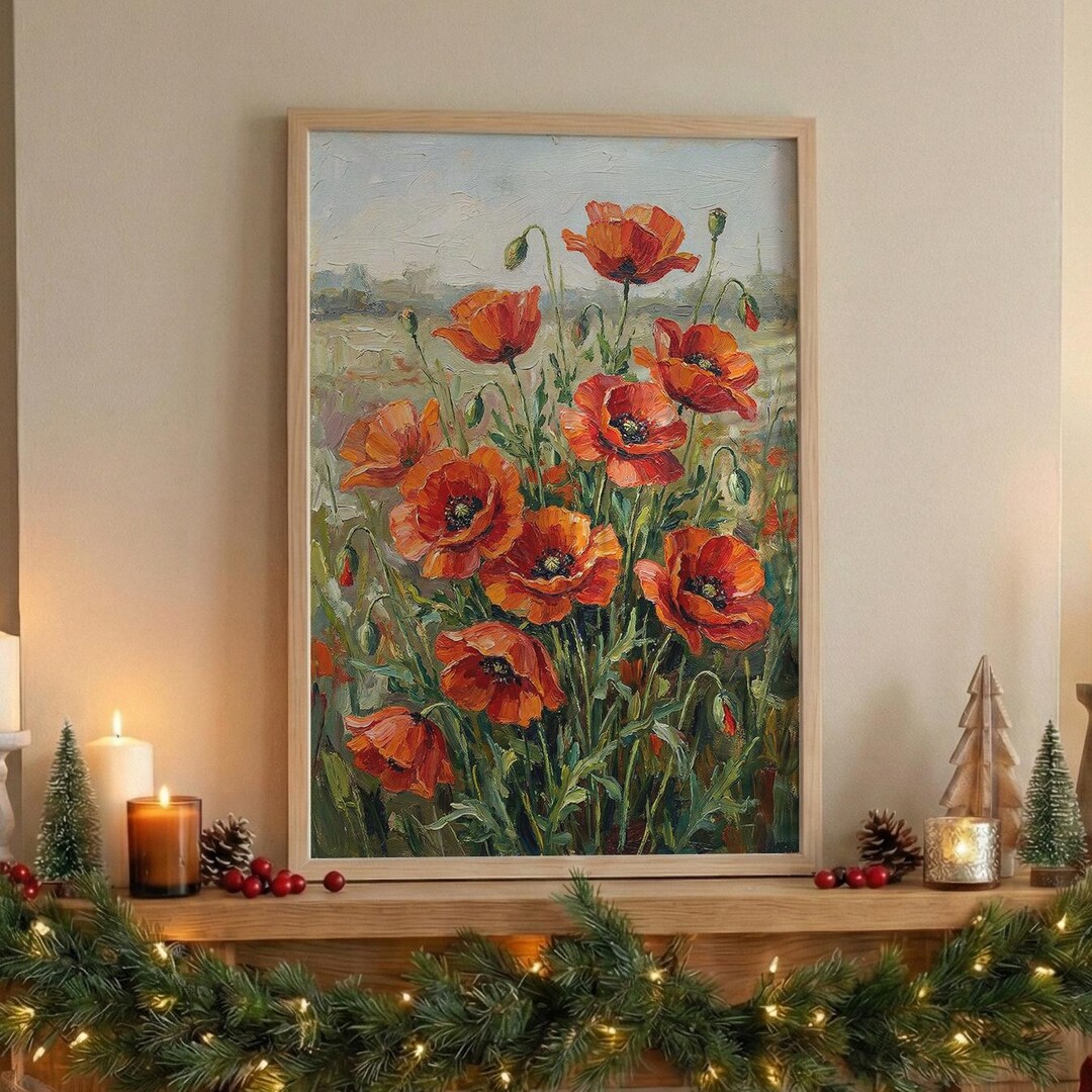 Poppy Flower Art Print Flowers Printable Oil Painting Vintage Floral ...