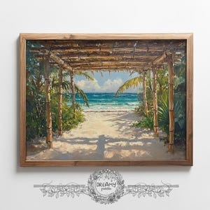 Coastal Cabana Art, Tropical Beach Printable, Summer Beach Hut Wall Decor, Ocean Cabana Digital Download, Seaside Landscape Print, Beach Art