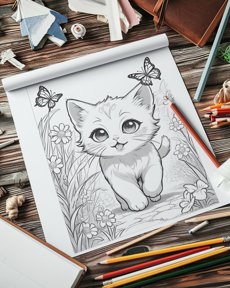 Kitten Coloring Pages Printable Kids Coloring Sheet for Toddlers Black