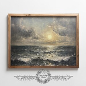 Moody Seascape Painting Warm Hued Moody Beach Printable Ocean Wall Art Vintage Coastal Oil Painting Rustic Beach Decor Digital Download Art
