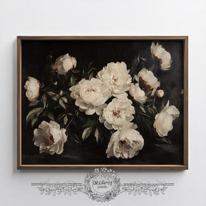 Dark Peony Still Life Painting, Moody Peony Print, Floral Wall Decor, Vintage Art Print, Dark Floral Print, Moody Botanical Art, PRINTABLE