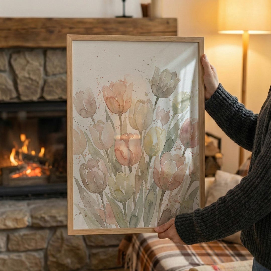 Floral Wall Art Printable Tulip Print: Soft Color Watercolor Painting ...