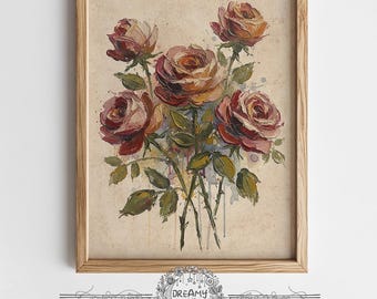 Ilustración botánica floral vintage en acuarela para imprimir: decoración romántica shabby chic para el hogar (descarga digital).