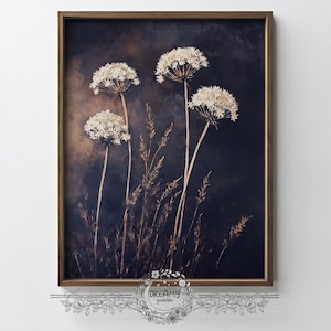 Wild Flower Art Print Vintage Flower Still Life Moody Rustic Queen Annes Lace Wall Decor Botanical Floral Printable Vintage Flower Art Decor