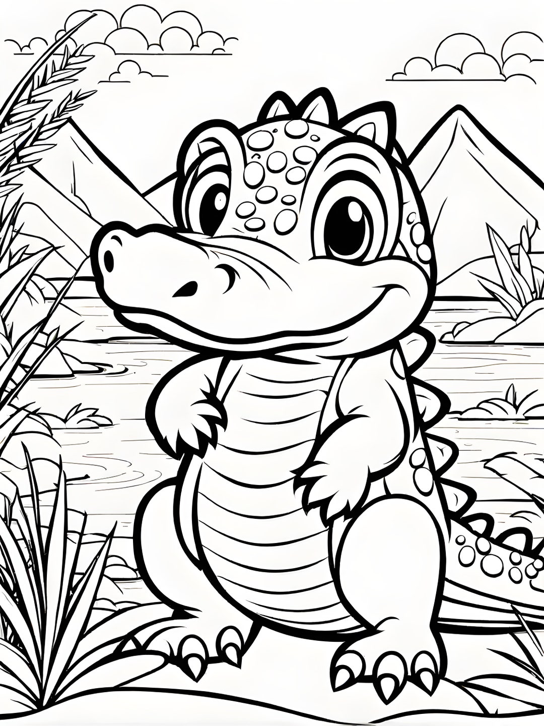 Baby Crocodile Coloring Page Printable Croc Coloring Sheet Black and ...