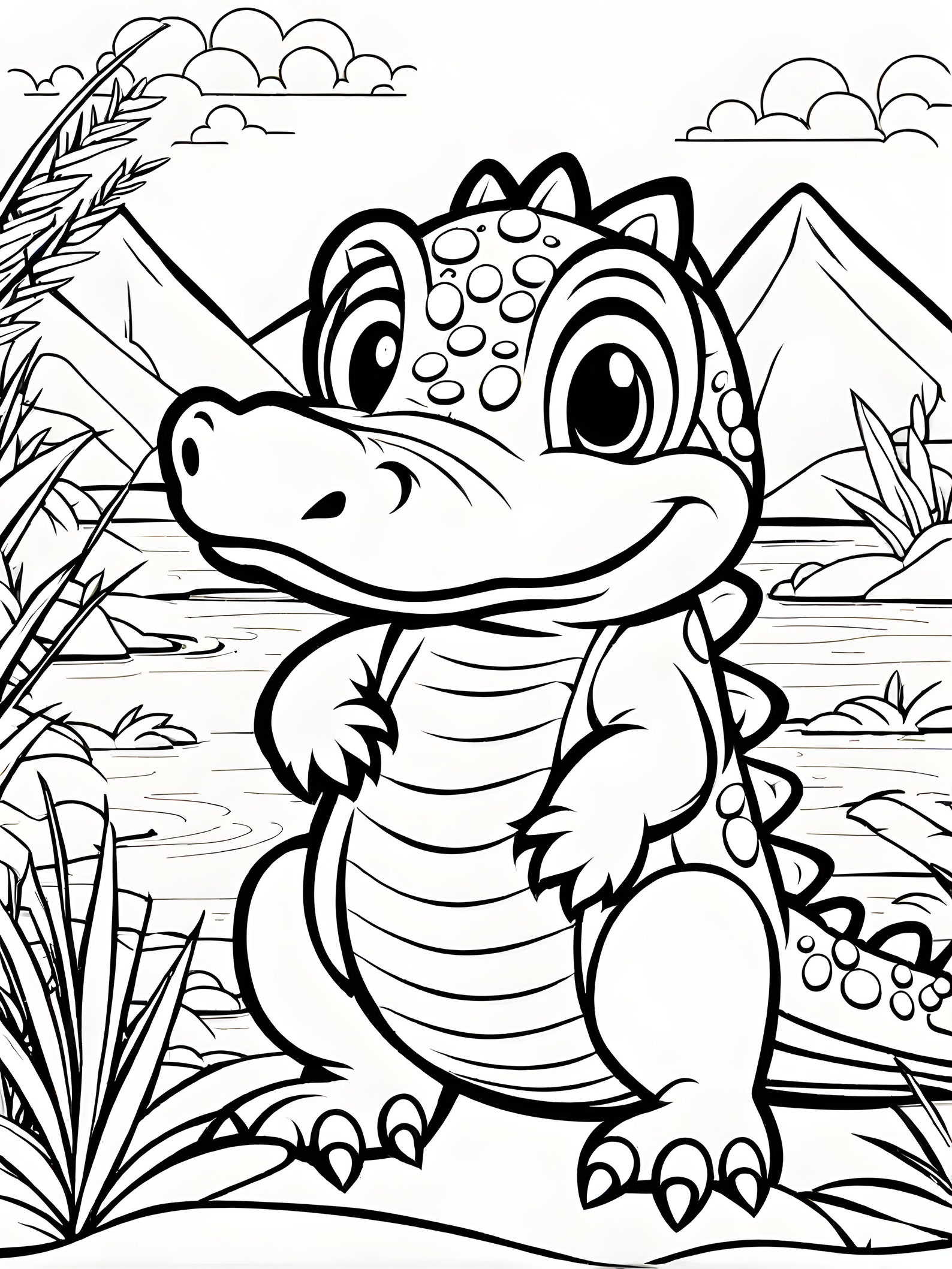 Baby Crocodile Coloring Page Printable Croc Coloring Sheet Black and White Coloring Sketch ...