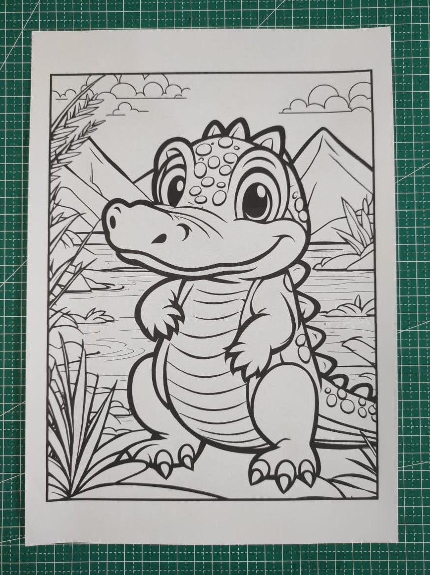 Baby Crocodile Coloring Page Printable Croc Coloring Sheet Black and ...