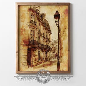 Paris Street Print Painting, Paris Sketch PRINTABLE Wall Art, Neutral Architecture Cityscape Watercolor, Cityscape Print Vintage Sketch Art