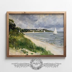 Vintage Coastal Seascape Painting: Summer Beach Print (Digital Download)