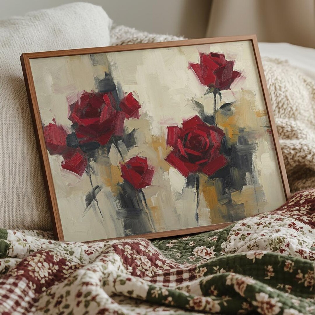 Red Rose Wall Art: Minimal Abstract Flower Painting Print (digital ...