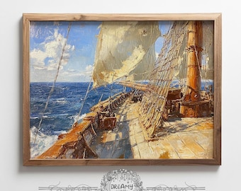 Impresión de cubierta de barco vintage: Pintura de velero antiguo (descarga digital)