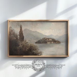 Samsung Frame TV Art: Vintage Lake Scene Oil Painting (Digital Download