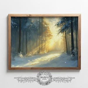 Snowy Forest Painting: Winter Landscape Art Print (Digital Download)