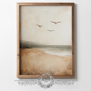 Muted Coastal Beach Soft Beach Painting Printable Neutral Beach Wall Art Summer Coastal Landscape Digital Download Warm Toned Ocean ArtPrint