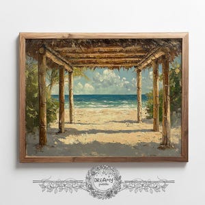 Coastal Cabana Art, Beach Cabana Painting, Tropical Summer Cabana Print, Downloadable Wall Art, Digital Oil Painting, Printable Beach Decor